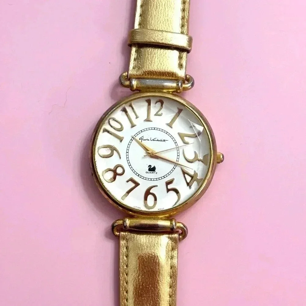 Vintage Gloria Vanderbilt Gold Leather Watch
